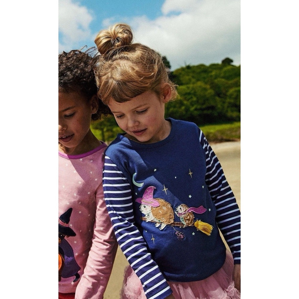 Mini Boden Zip Detail Appliqué T-shirt Starboard Blue Caldron 2-3Y - Halloween